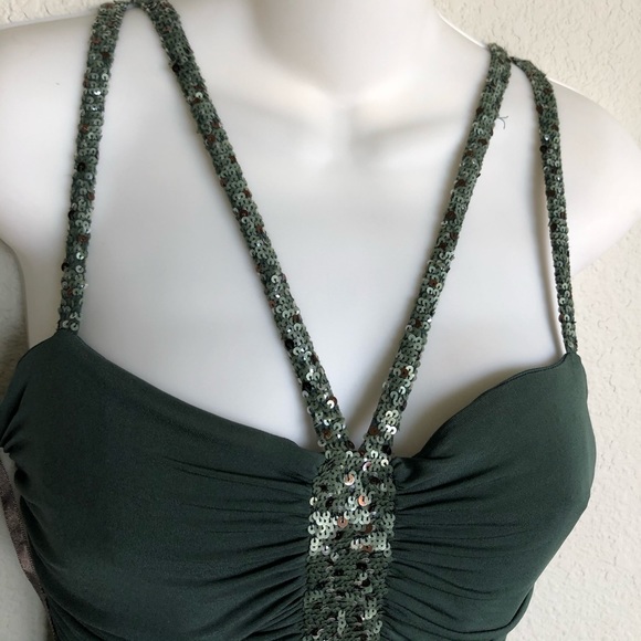 BCBG ruched sequined fit & flare cocktail dress S - Picture 7 of 14